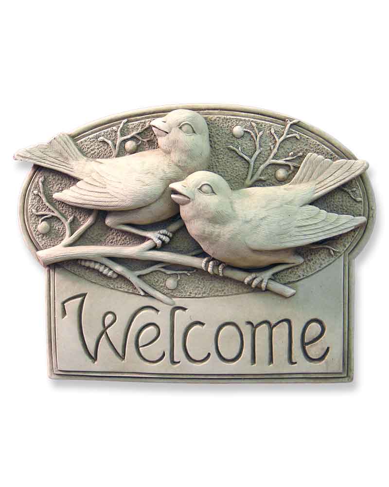 Cast Stone Welcome Plaque Featuring Birds Berrybirds Welcome Plaques